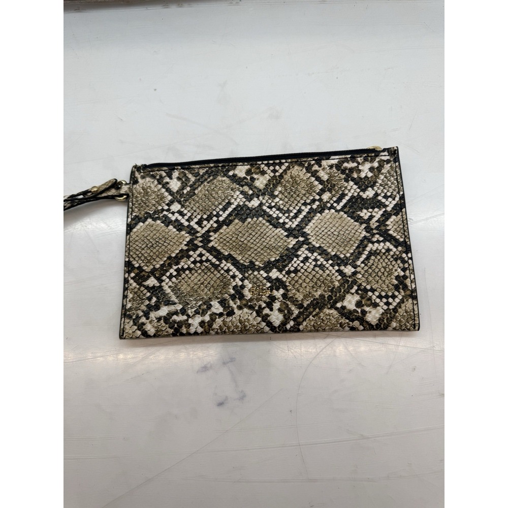 Ralph Lauren Python Snakeskin Embossed Zip Around Wristlet Wallet Tan Clutch